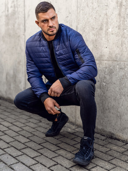 Chaqueta de entretiempo bomber para hombre azul oscuro Bolf MY-02