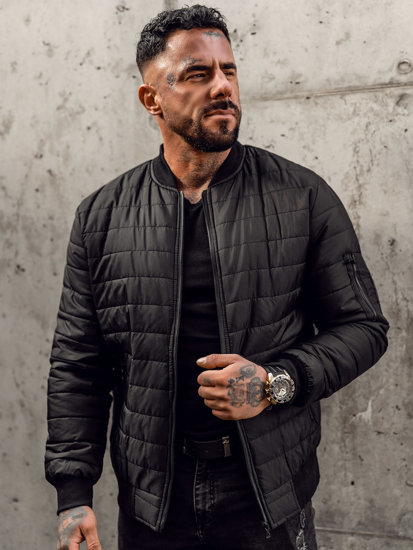 Chaqueta de entretiempo bomber para hombre negro Bolf MY-02