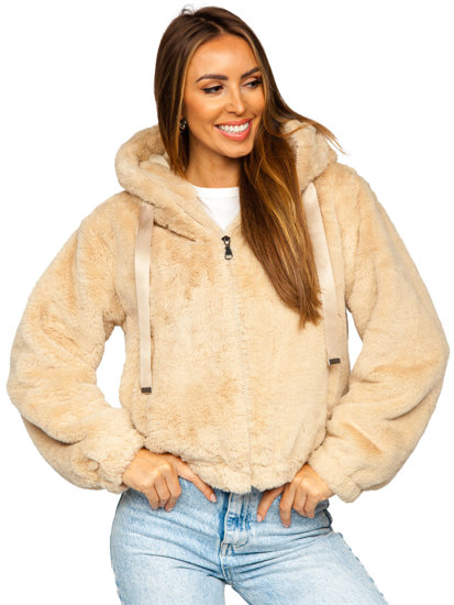 Chaqueta de entretiempo de borrego sintético para mujer beige Bolf 21230