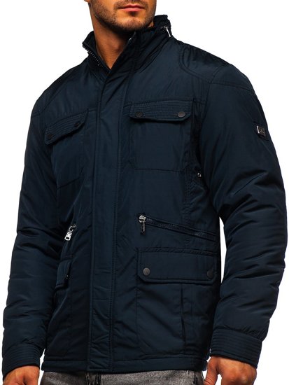 Chaqueta de entretiempo elegante para hombre azul oscuro Bolf 1668