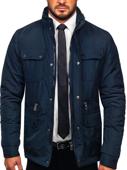 Chaqueta de entretiempo elegante para hombre azul oscuro Bolf 1668