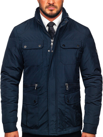 Chaqueta de entretiempo elegante para hombre azul oscuro Bolf 1668