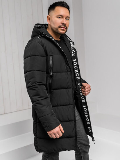 Chaqueta de invierno acolchada larga para hombre con capucha Negro Bolf 22M329A1