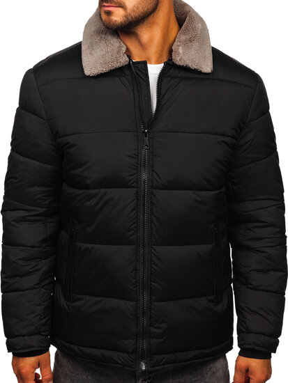 Chaqueta de invierno acolchada para hombre con pelo negro Bolf 31M5010