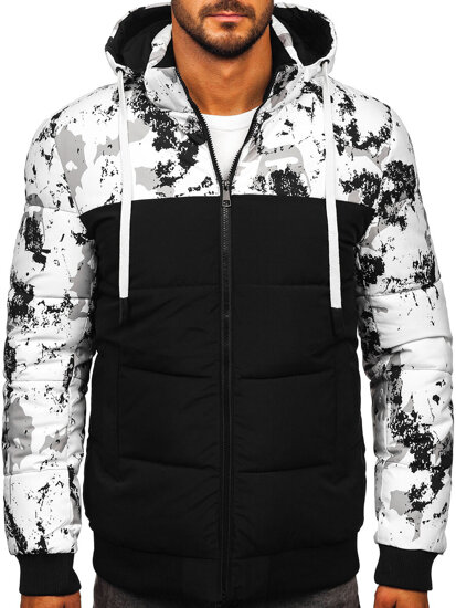 Chaqueta de invierno acolchada para hombre negra con estampado Bolf 31M5030