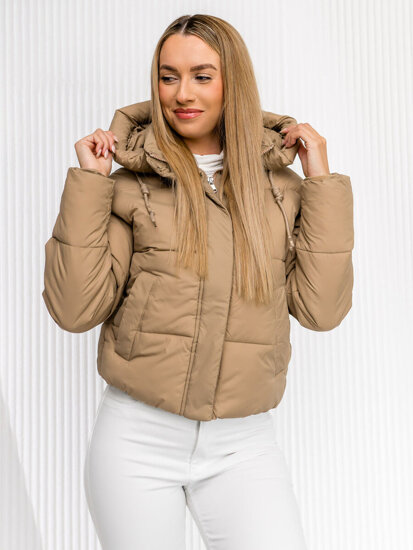 Chaqueta de invierno acolchada para mujer beige con capucha Bolf 16M9188