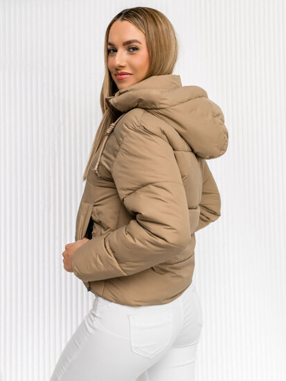 Chaqueta de invierno acolchada para mujer beige con capucha Bolf 16M9188