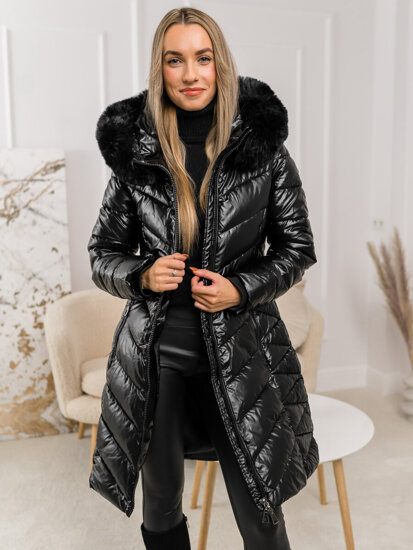 Chaqueta de invierno acolchada para mujer con capucha negro Bolf 16M9100