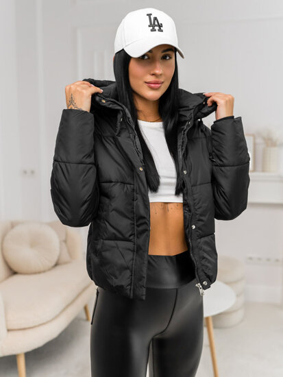 Chaqueta de invierno acolchada para mujer con capucha negro Bolf 16M9188