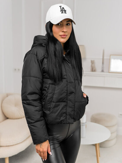 Chaqueta de invierno acolchada para mujer con capucha negro Bolf 16M9188