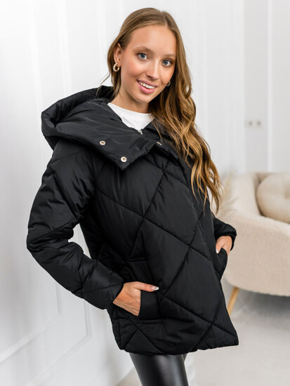 Chaqueta de invierno acolchada para mujer con capucha negro Bolf 5M3175A1