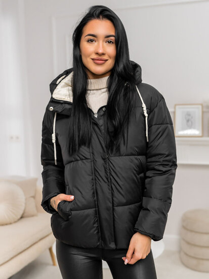 Chaqueta de invierno acolchada para mujer con capucha negro Bolf 5M3236