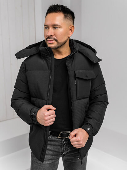 Chaqueta de invierno con capucha para hombre Negro Bolf 19M1292A1