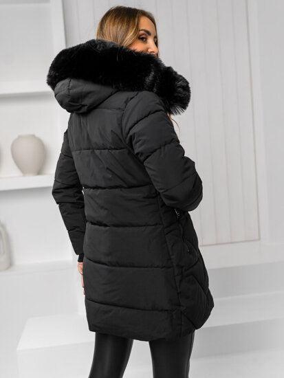 Chaqueta de invierno con capucha y pelo para mujer negro Bolf 16M9099