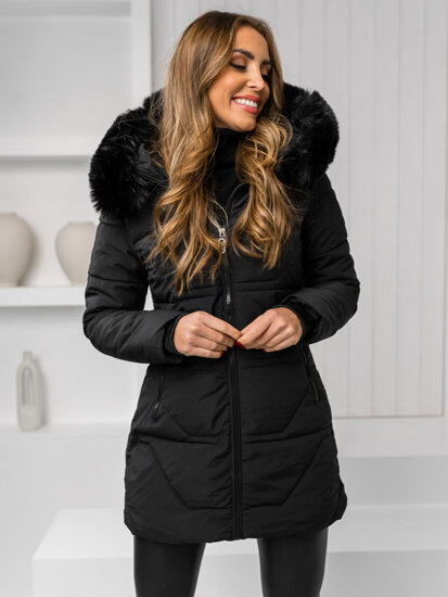 Chaqueta de invierno con capucha y pelo para mujer negro Bolf 16M9099