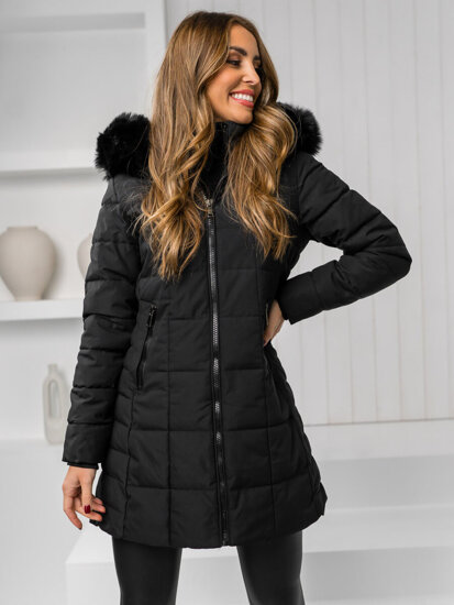 Chaqueta de invierno con capucha y pelo para mujer negro Bolf 16M9119