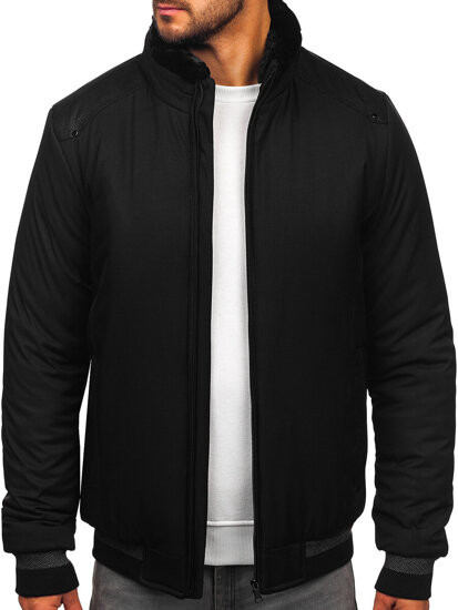 Chaqueta de invierno con pelo para hombre negro Bolf 22M333