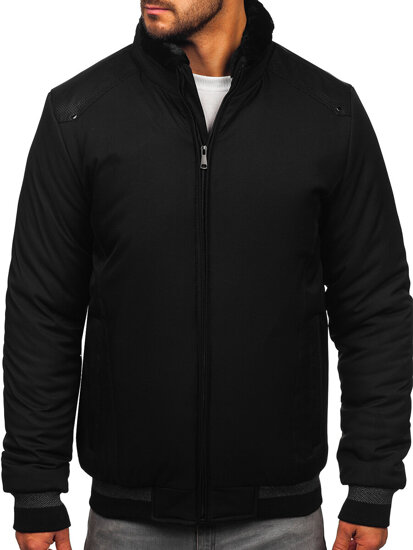 Chaqueta de invierno con pelo para hombre negro Bolf 22M333