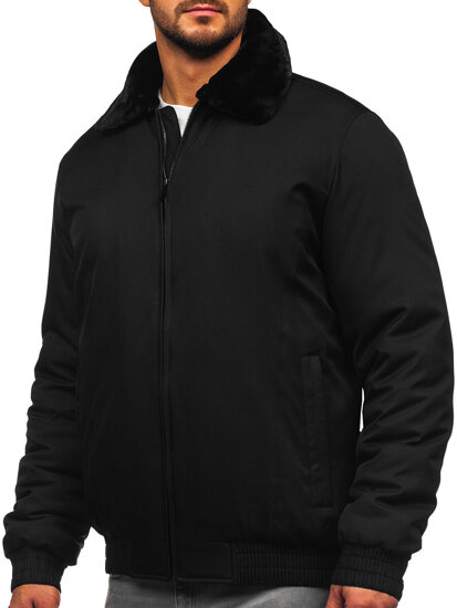 Chaqueta de invierno con pelo para hombre negro Bolf 22M335