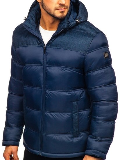 Chaqueta de invierno deportiva acolchada para hombre azul oscuro Bolf AB72