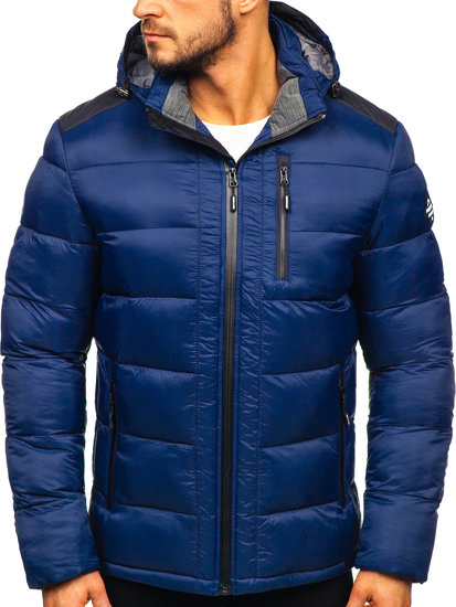 Chaqueta de invierno deportiva acolchada para hombre azul oscuro Bolf AB98