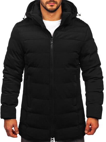 Chaqueta de invierno larga para hombre con capucha Negro Bolf 51M2205