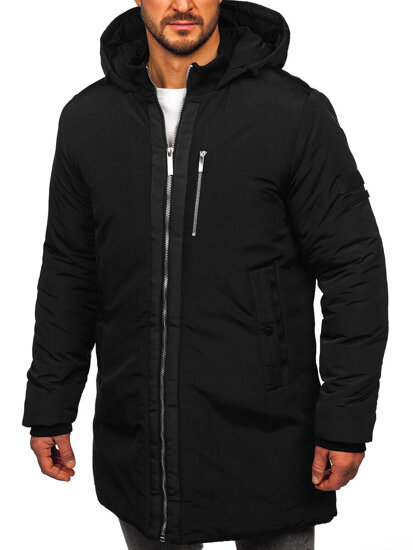 Chaqueta de invierno larga para hombre con capucha Negro Bolf 5M3121