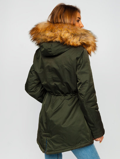 Chaqueta de invierno parka con capucha para mujer color caqui Bolf B532