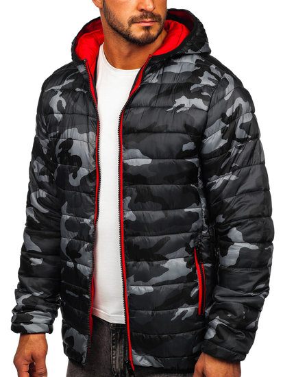 Chaqueta deportiva de entretiempo camuflaje para hombre negro y rojo Bolf SM83