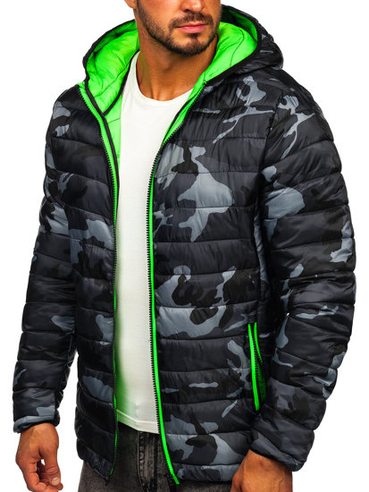 Chaqueta deportiva de entretiempo camuflaje para hombre negro y verde Bolf SM83