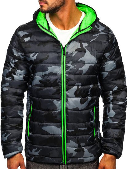 Chaqueta deportiva de entretiempo camuflaje para hombre negro y verde Bolf SM83