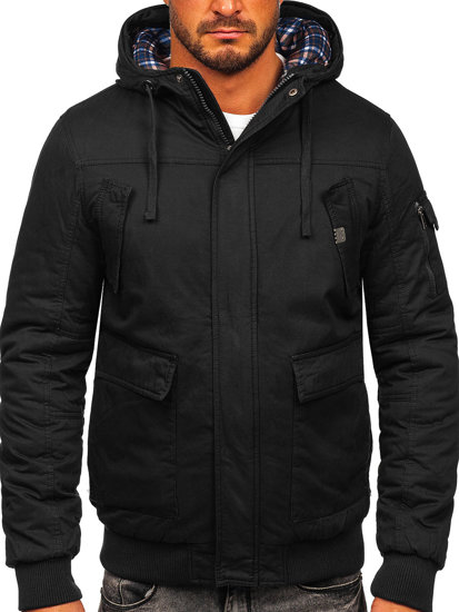 Chaqueta gruesa de invierno de algodón para hombre negro Bolf 1890