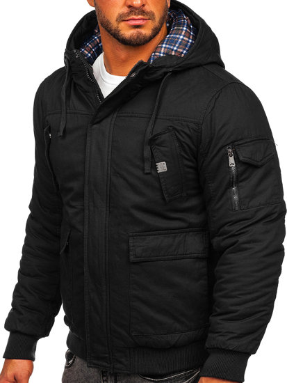 Chaqueta gruesa de invierno de algodón para hombre negro Bolf 1890