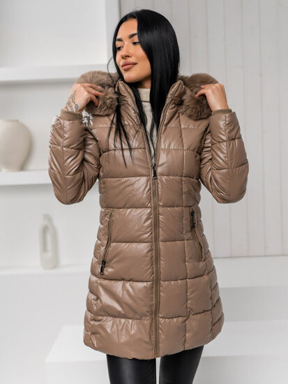 Chaqueta larga acolchada abrigo de invierno con capucha para mujer marrón Bolf 16M9120