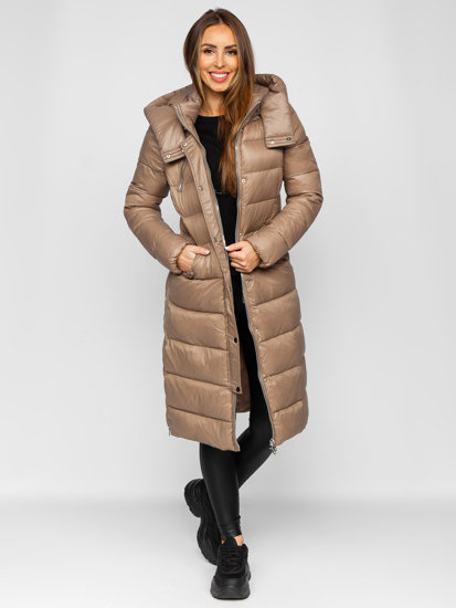 Chaqueta larga acolchada abrigo de invierno con capucha para mujer marrón Bolf M689