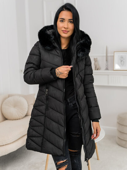 Chaqueta larga acolchada abrigo de invierno con capucha para mujer negro Bolf 16M9195