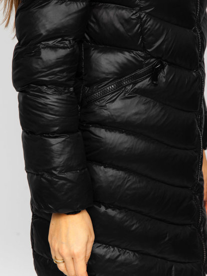 Chaqueta larga acolchada abrigo de invierno con pelo natural para mujer negro Bolf M688