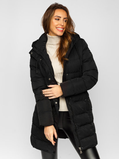 Chaqueta larga acolchada de invierno abrigo con capucha negro para mujer Bolf 7086