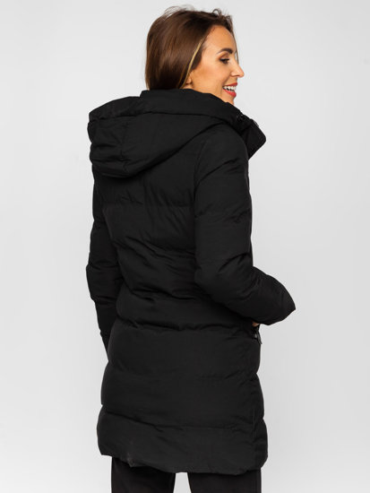 Chaqueta larga acolchada de invierno abrigo con capucha negro para mujer Bolf 7091