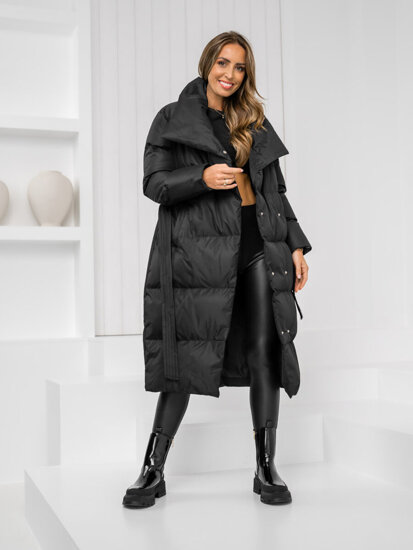 Chaqueta larga acolchada de invierno abrigo para mujer negro Bolf 5M737