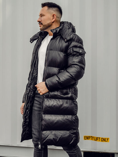 Chaqueta larga acolchada de invierno para hombre negro Bolf 9971