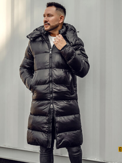 Chaqueta larga acolchada de invierno para hombre negro Bolf 9971