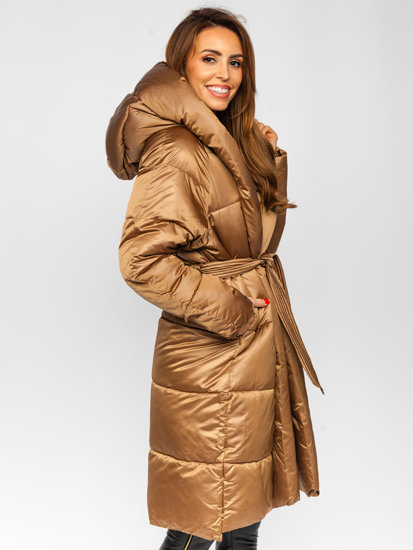 Chaqueta larga con capucha de invierno para mujer camel Bolf MY0363A