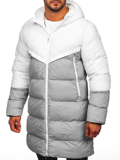 Chaqueta larga de invierno para hombre blanco y gris Bolf CS1007