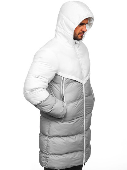 Chaqueta larga de invierno para hombre blanco y gris Bolf CS1007