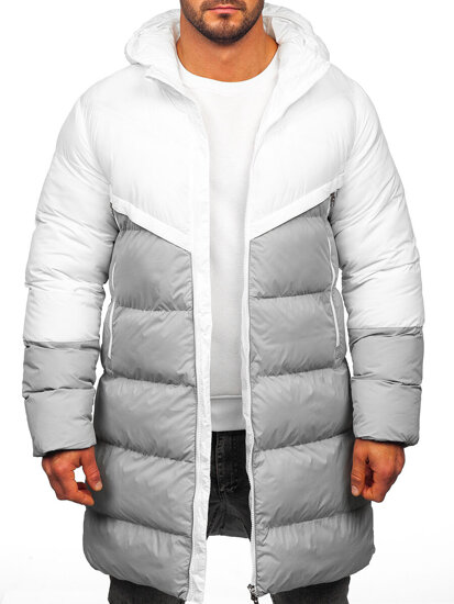 Chaqueta larga de invierno para hombre blanco y gris Bolf CS1007