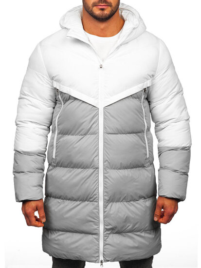 Chaqueta larga de invierno para hombre blanco y gris Bolf CS1007