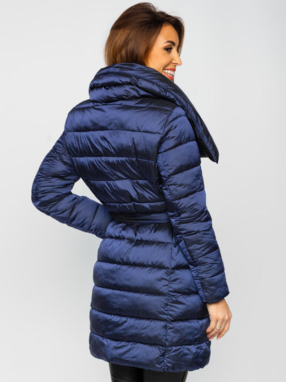 Chaqueta larga de invierno para mujer azul oscuro Bolf J9061