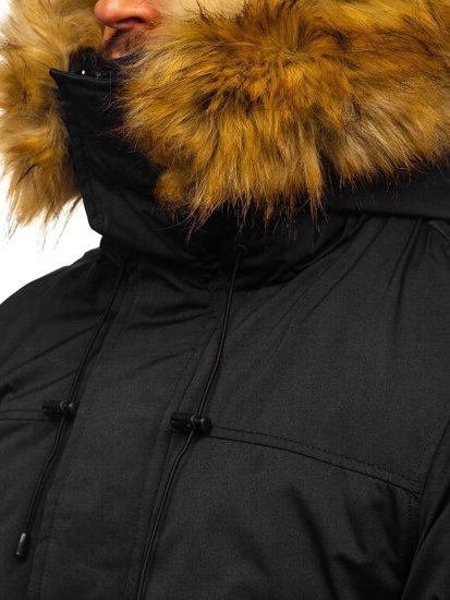 Chaqueta negra parka alaska de invierno para hombre Bolf HZ8109