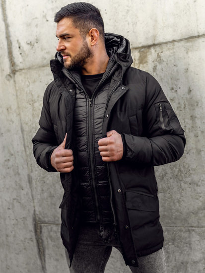 Chaqueta parka acolchada de invierno para hombre negro Bolf 5M790